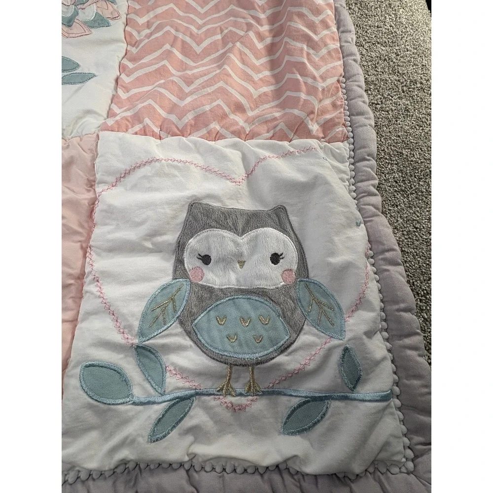 Handmade Baby Quilt Owl‎ Patchwork Pink Aqua Nursery Crip Lap 42x32